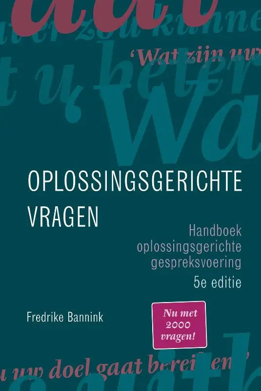 Teal boek cover met witte en roze tekst van oplossingsgerichte vragen door fredrike bannink over andere therapieën