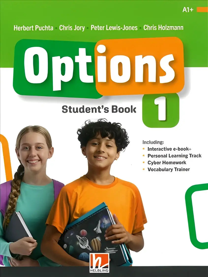 Options 1 studentsboek groen-oranje met lachende kinderen op cover