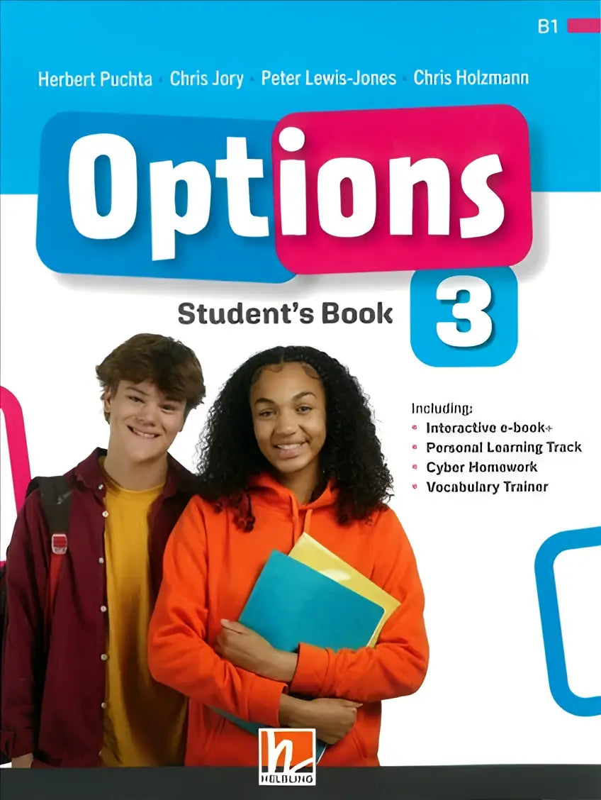 Omslag Options 3 Student’s Book Helbling met twee lachende studenten