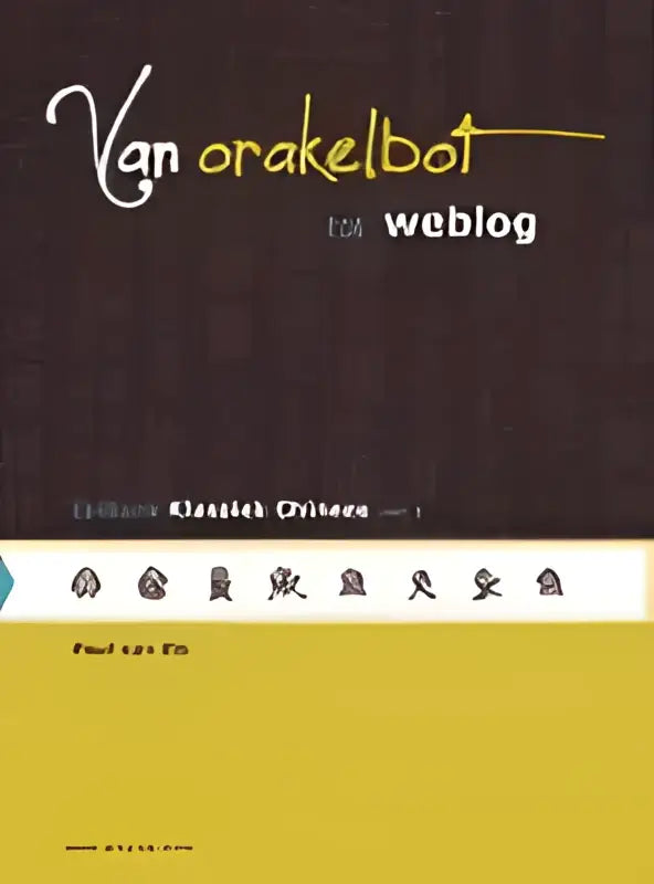 Logo van orakelbot voor weblog op donkere getextureerde achtergrond met gele en witte tekst voor lesboek klassiek chinees deel 1