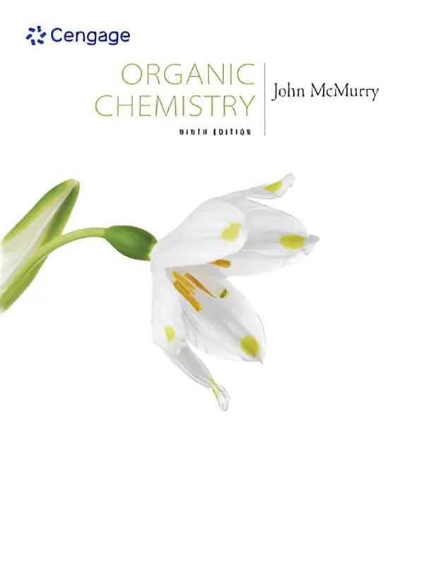 Witte lelie met groene steel en gele kern op omslag van boek getiteld organic chemistry om de schoonheid te tonen
