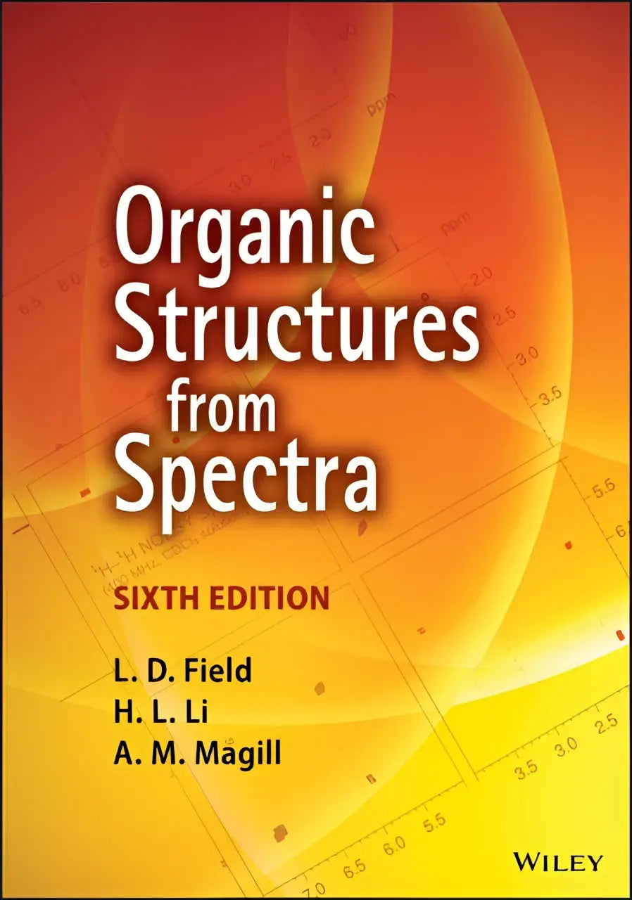 Oranje en gele gradient omslag van het boek organic structures from spectra zesde editie voor structuur analyse