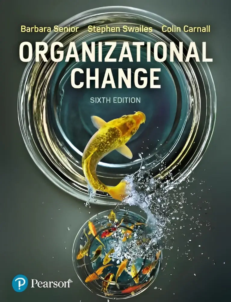 De boekomslag van organizational change toont een gouden koi vis die door concentrische glazen cirkels springt voor organizational change