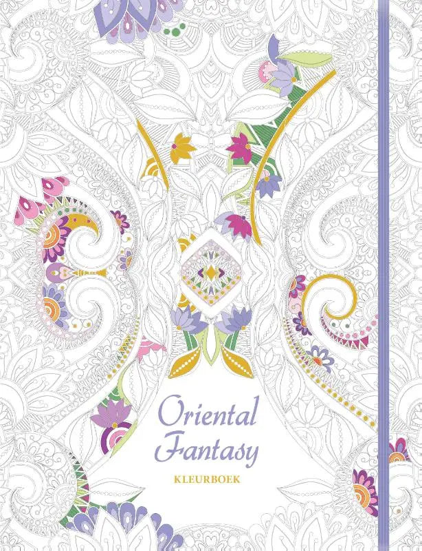 Oriental fantasy kleurboek met ingewikkelde bloemen en paisley patronen in paars, roze, geel en groen op witte achtergrond