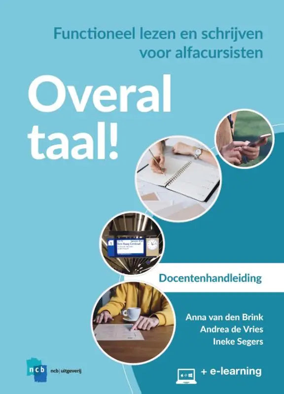 De cover van de overal taal docentenhandleiding met lichtblauwe achtergrond voor functioneel lezen