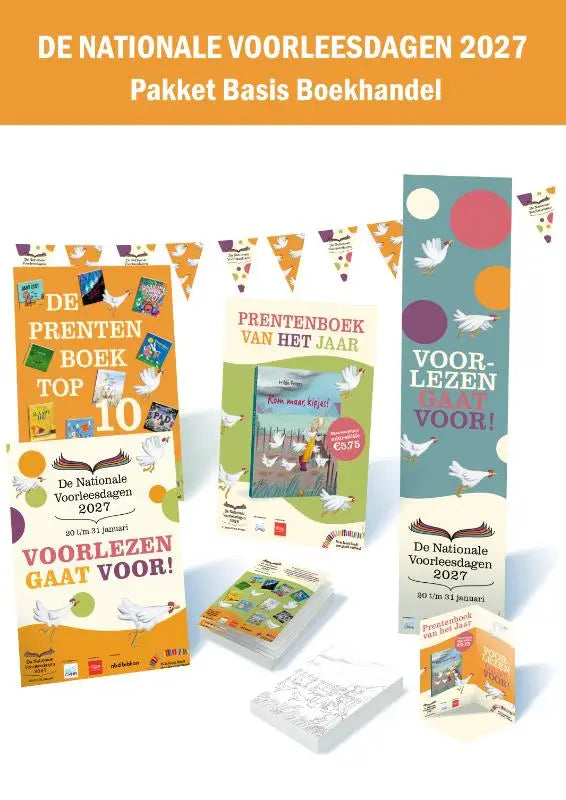 Pakket Basis De Nationale Voorleesdagen 2027 - De bestelperiode is verlopen. U kunt nog bestellen maar wordt geleverd uit de reserves. Uitlevering van producten is alleen gegarandeerd indien u besteld heeft tijdens de bestelperiode