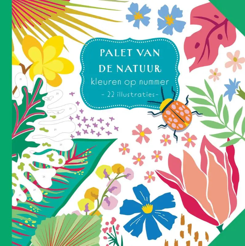 Vibrante geïllustreerde kleurboekomslag met tropisch ontwerp in roze geel blauw groen en oranje palet van de natuur