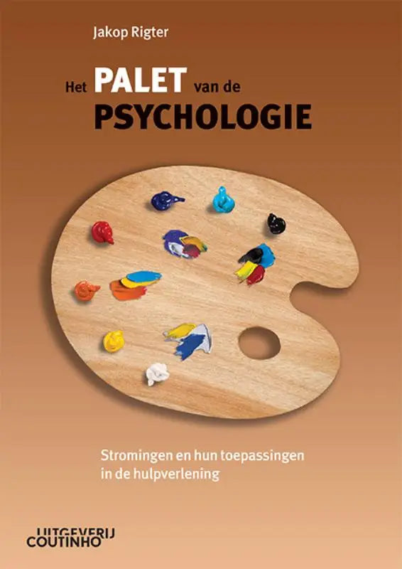 Houten kunstenaars palet met kleurrijke verf vlekken en centraal gat voor het palet van de psychologie hulpverlening