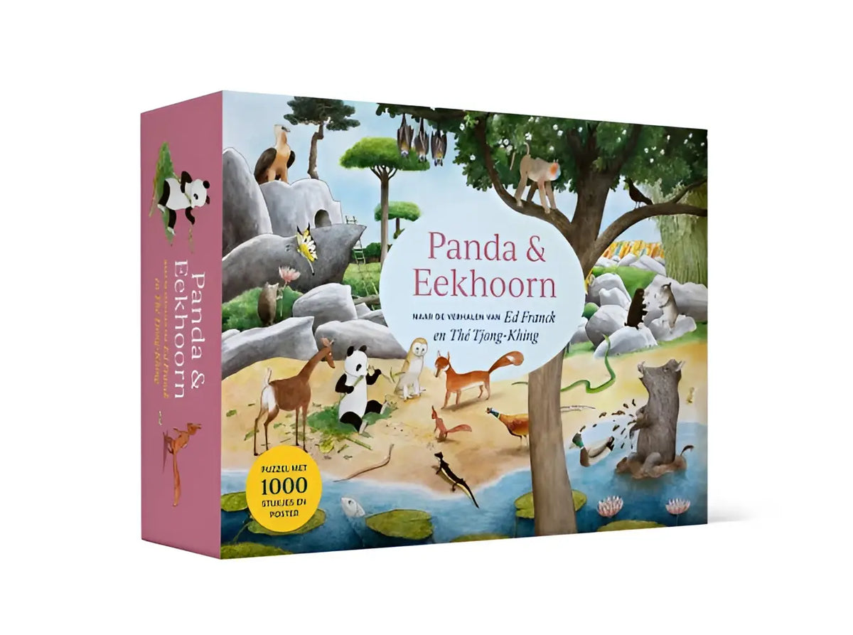Kleurige eekhoorn puzzeldoos met jungle scène en panda’s geschikt voor jonge lezers met 1000 stukjes