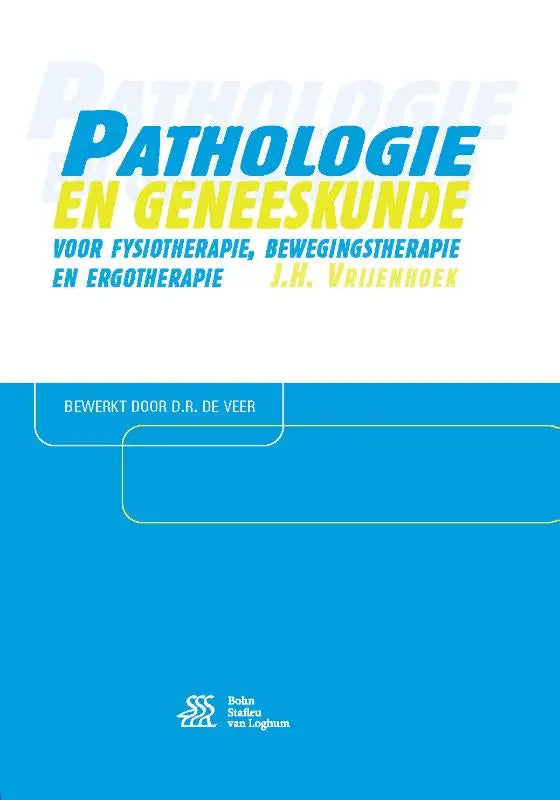 Blauwe en gele studieboekcover pathologie en geneeskunde voor fysiotherapie van bsl media