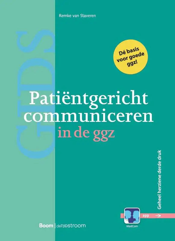 Hardcover boek patiëntgericht communiceren in de ggz door remke van staveren in teal en lichtgroen uitgegeven door koninklijke boom