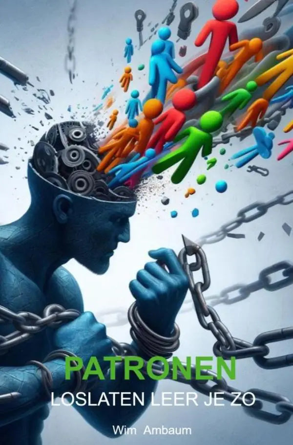 Blauw gekleurde figuur met mechanisch hoofd en kettingen symboliseert patronen losmaken en loslaten leer methoden