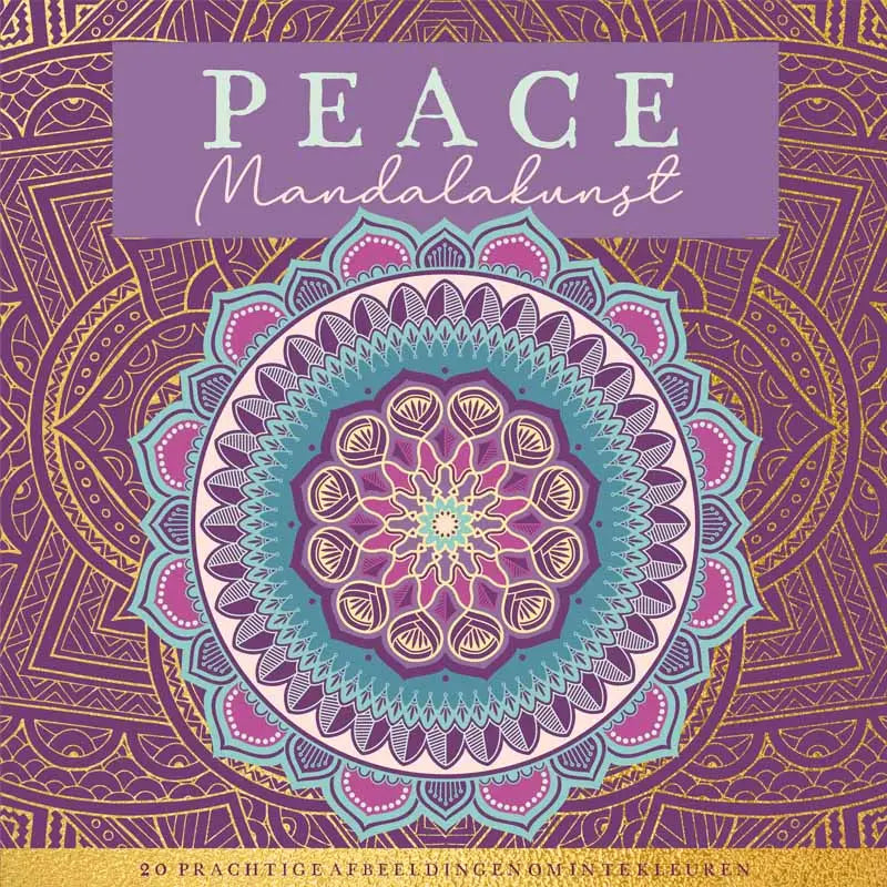 Vibrant paars en turquoise peace mandala kunst boek met prachtige afbeeldingen en geometrische patronen voor inkleuren