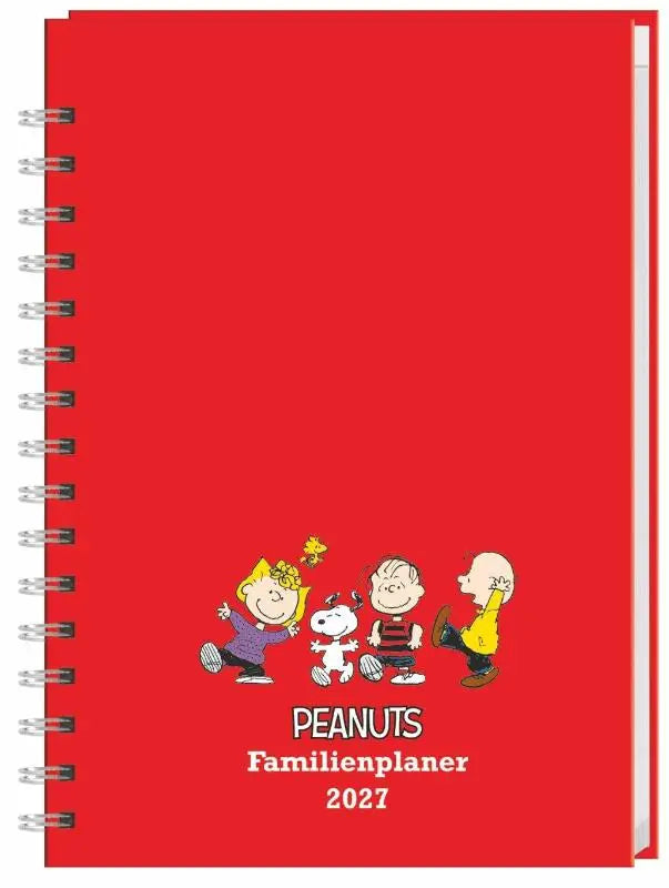 Peanuts Familienplaner-Buch A5 2027 - Familienkalender mit 5 Spalten. Liebevoll illustrierter Buch-Kalender mit Einstecktasche und Schulferien. Terminplaner mit 160 Seiten.