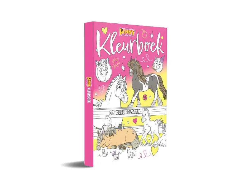 Pink-covered penny kleurboek coloring book with illustrated horses and hearts designed for jonge lezers