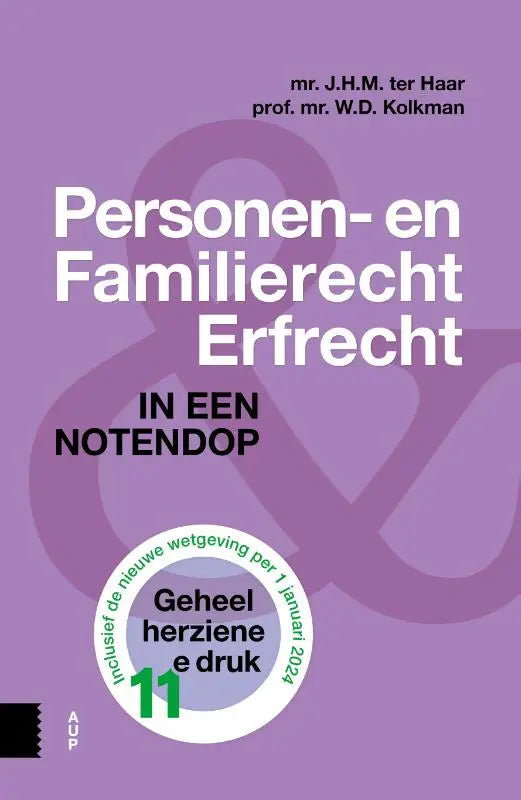 Paars boek met witte en groene tekst amsterdam university press personen en familierecht erfrecht recht algemeen