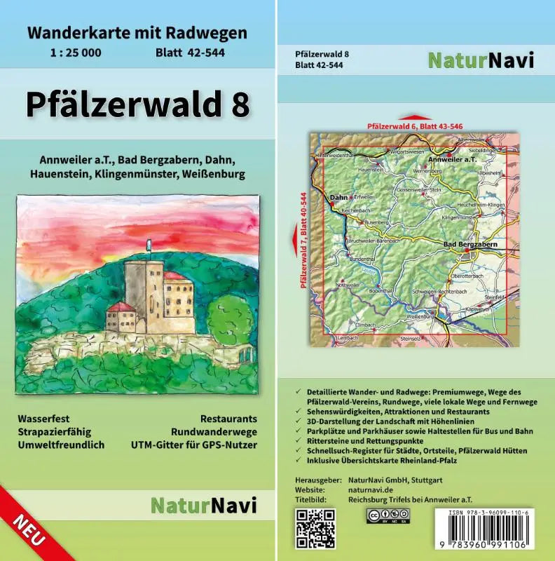 Pfälzerwald 8. Blatt 42-544, 1 : 25 000 - Wanderkarte mit Radwegen. Annweiler a.T., Bad Bergzabern, Dahn, Hauenstein, Klingenmünster, Weißenburg