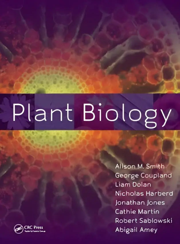 De boekomslag voor Plant Biology toont een abstract ontwerp met concentrische cirkels in oranje en geel op paars