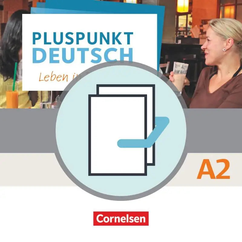 Pluspunkt deutsch arbeitsbuch und kursbuch a2 niveau met minimalistisch pictogram van blauwe tabblad