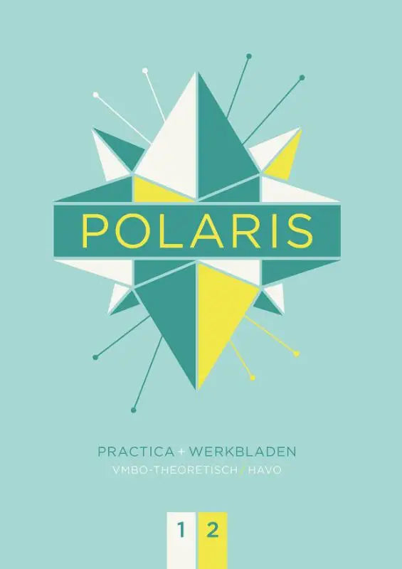 De cover van polaris nask practica toont een geometrisch sterontwerp in teal, wit en geel met de naam polaris