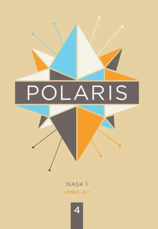 De polaris nask1 toont een gestileerd geometrisch logo met blauwe, oranje en witte driehoeken op een beige achtergrond