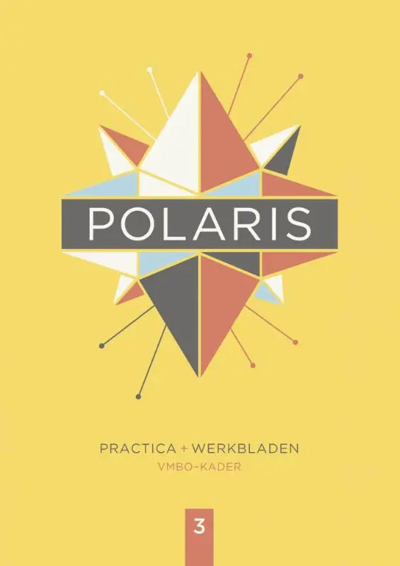 Cover van polaris nask1 practica met geometrisch stervormig logo in wit, terracotta, lichtblauw en donkergrijs op gele achtergrond