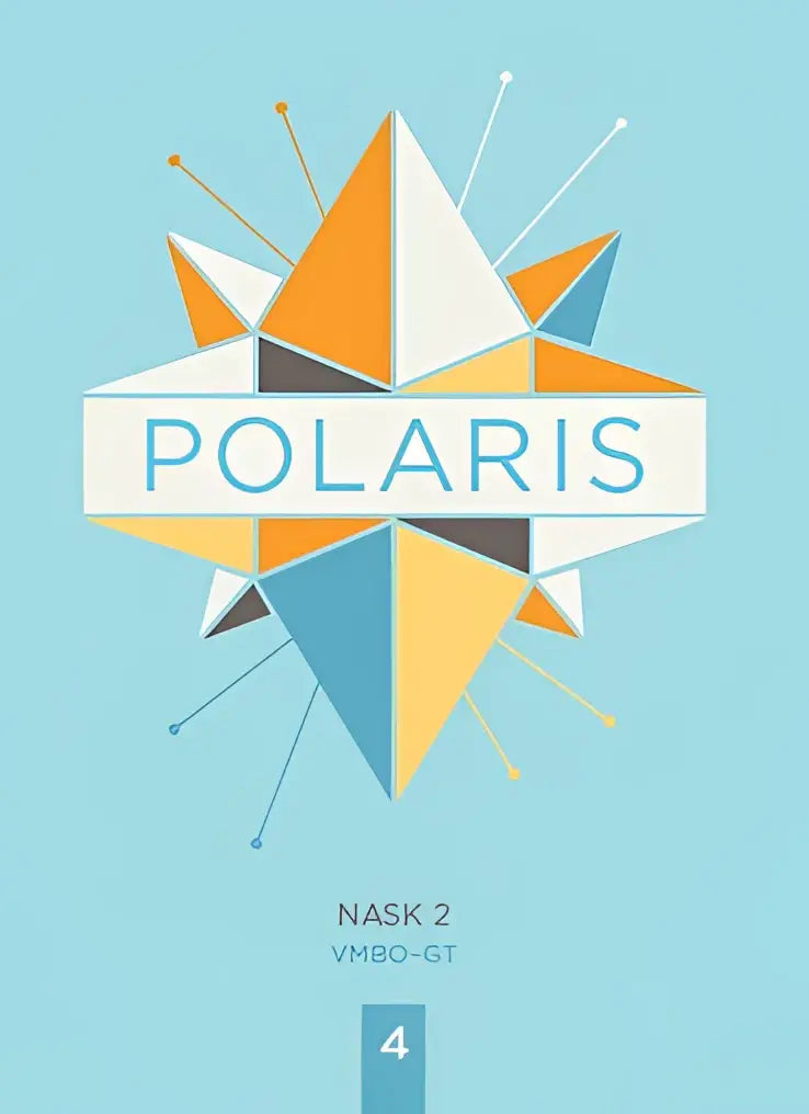 Polaris nask2 vmbo-gt logo met een geometrisch sterontwerp in oranje wit en blauw op een educatief product