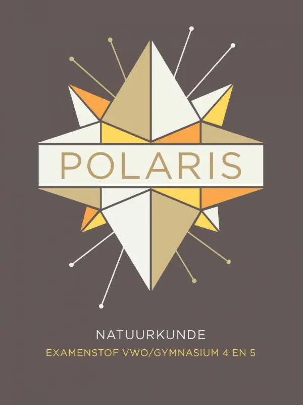 Polaris natuurkunde logo met geometrisch sterrenontwerp in wit, beige en oranje driehoekige vlakken