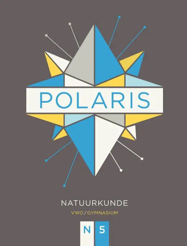 Het polaris natuurkunde logo toont een geometrische ster van blauwe, gele en witte driehoekige vlakken met stralijnen