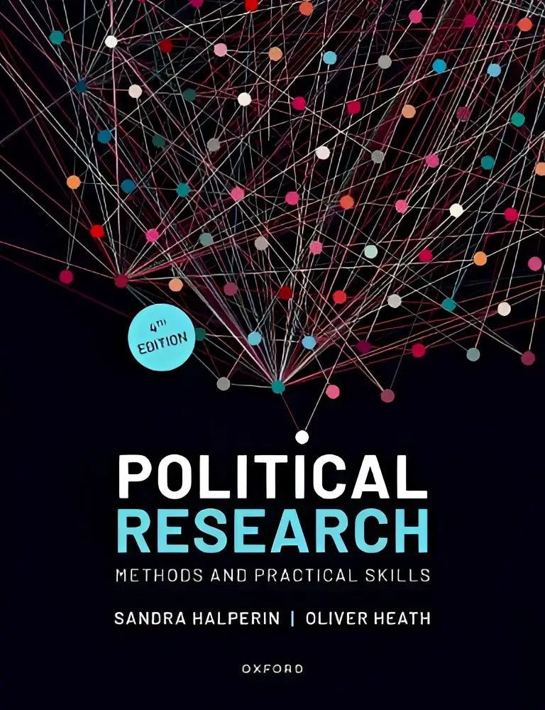 De omslag van political research methods and practical skills toont een kleurrijk abstract netwerkontwerp voor internationale betrekkingen
