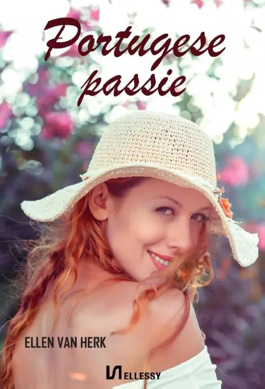 A light beige woven straw hat with a wide brim and orange flower accent from portugese passie collection