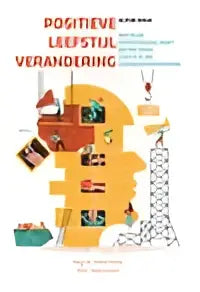Boekcover positieve leefstijlverandering met rood en groen tekst en illustratie van mensen die hoofd bouwen van bakstenen