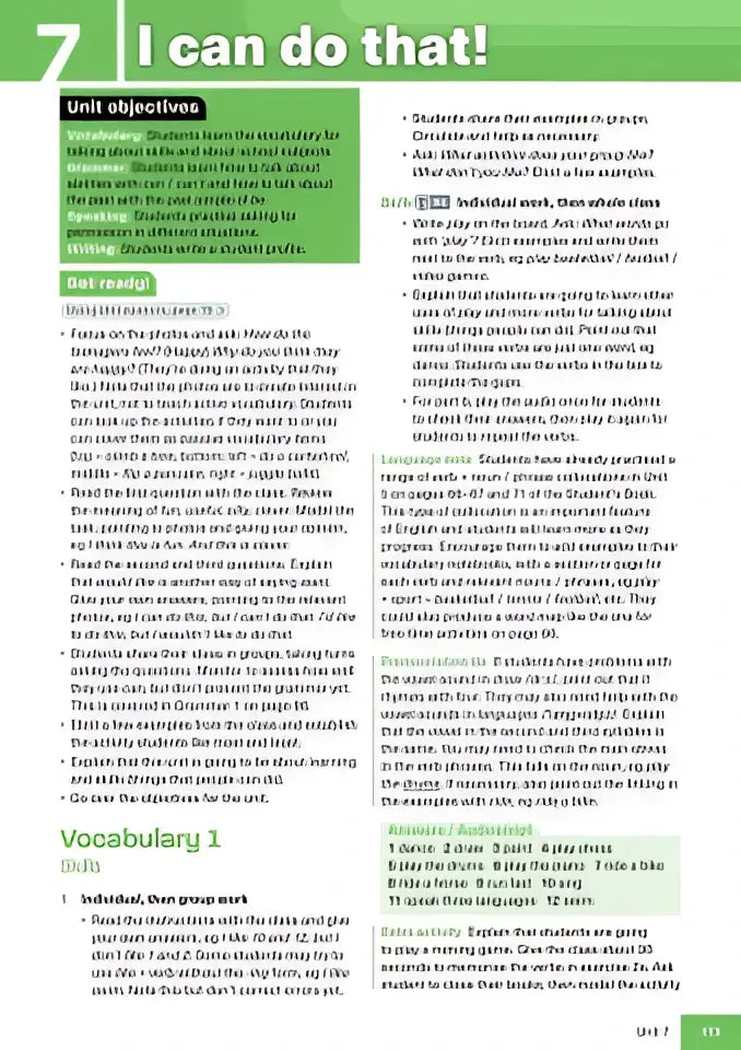 Een printbare werkblad getiteld i can do that met doelen, woordenschat en oefeningen uit het Potential a1 studentenboek