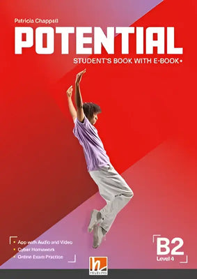 Rood en paars omslag van het potential b2 level 4 studentenboek met e-book plus door patricia chappell