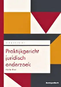Boek cover van praktijkgericht juridisch onderzoek met oranje achtergrond en rood witte geometrische patronen