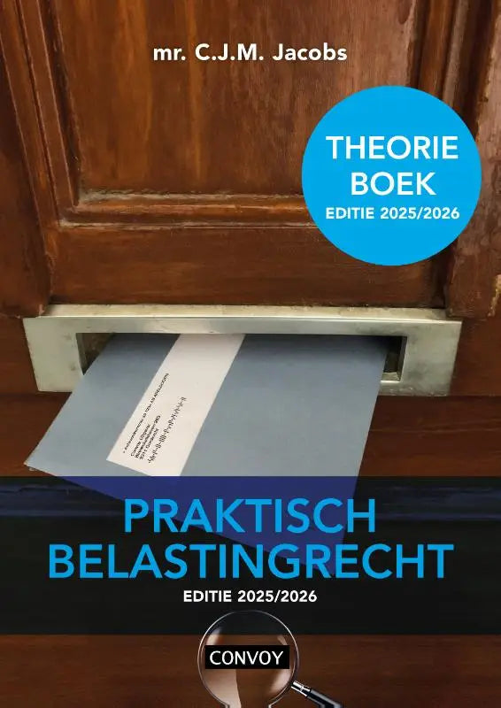 De boekcover van praktisch belastingrecht toont blauwe tekst op een donker achtergrond van convoy uitgevers fiscaal recht
