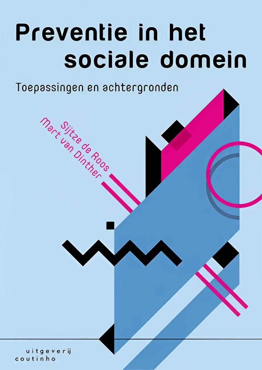 Boekcover Preventie in het sociale domein met blauwe, zwarte en roze geometrische vormen