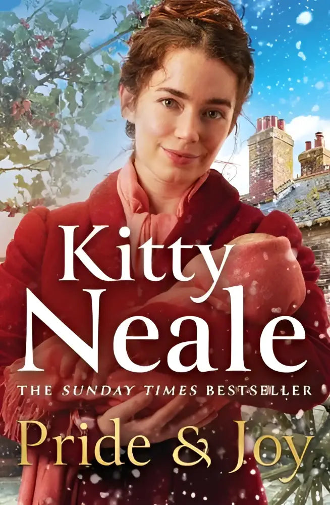 Een rode wollen jas met hoge kraag en aansluitende mouwen gedragen door een vrouw in sneeuw bij joy the stunning nieuwe Kitty Neale saga