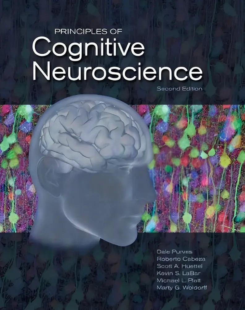 De cover van het boek principles of cognitive neuroscience toont een grijze transparante hoofdfiguur met een gedetailleerde weergave van de menselijke hersenen