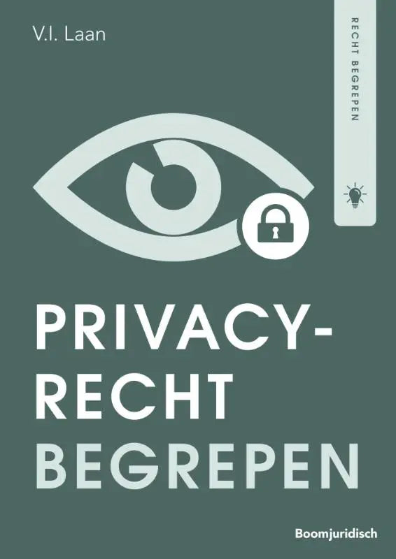 Boekcover privacyrecht begrepen met oog en slot pictogram wit op donker groene achtergrond van koninklijke boom uitgevers