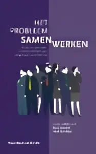 Het probleem samenwerken boek met minimalistisch silhouetontwerp en diepe paarse achtergrond van boom uitgevers