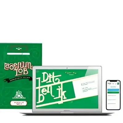 Groene dit en jik notitieboek en laptop met proeftuin lob logo voor onderbouw deel 2 en jaarlic leerling