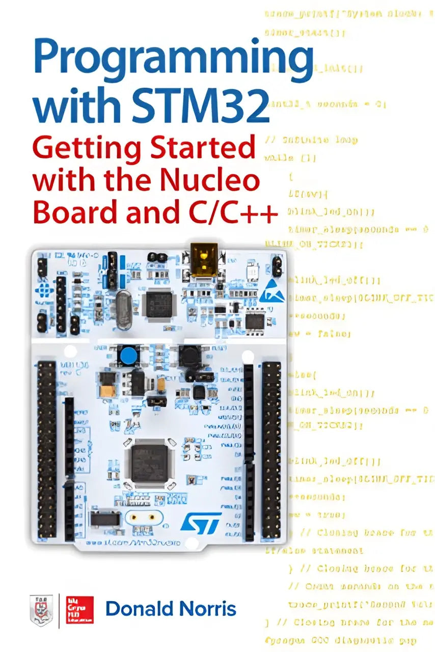 Blauwe en witte stm32 nucleo development board met geprinte printplaat en component sockets voor programming with stm32 getting started with