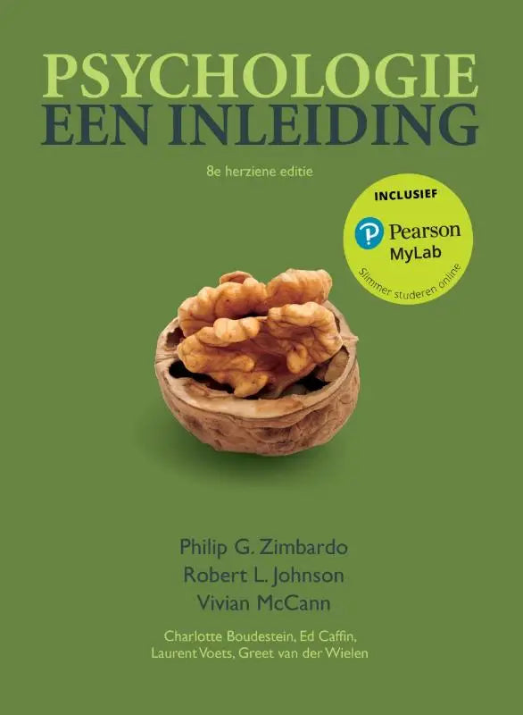 De cover van psychologie een inleiding toont een gebarsten walnotenschaal met de lichtbruine kern, door philip zimbardo robert johnson en vivian mccann