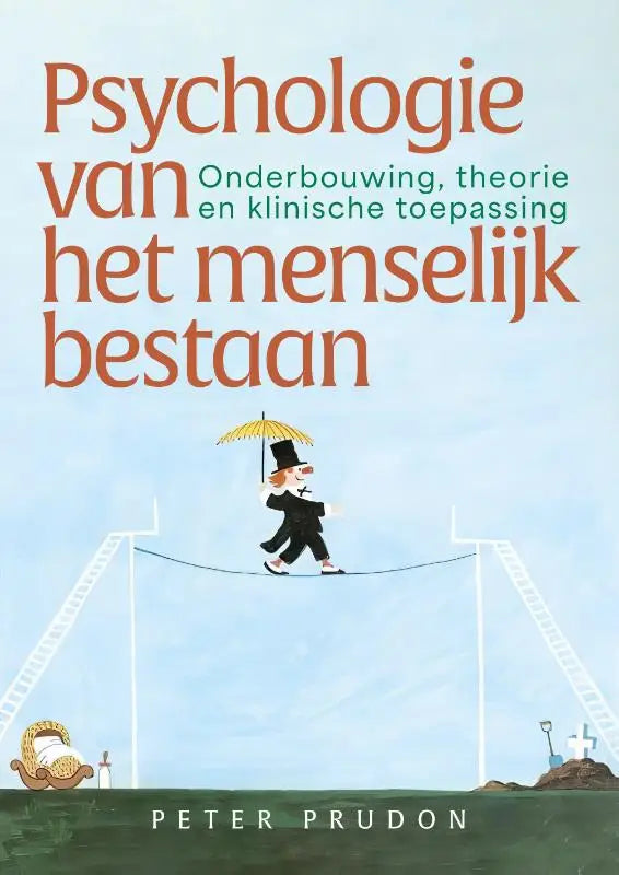 De boekcover van psychologie van het menselijk bestaan toont een man op een koord met focus op klinische toepassing