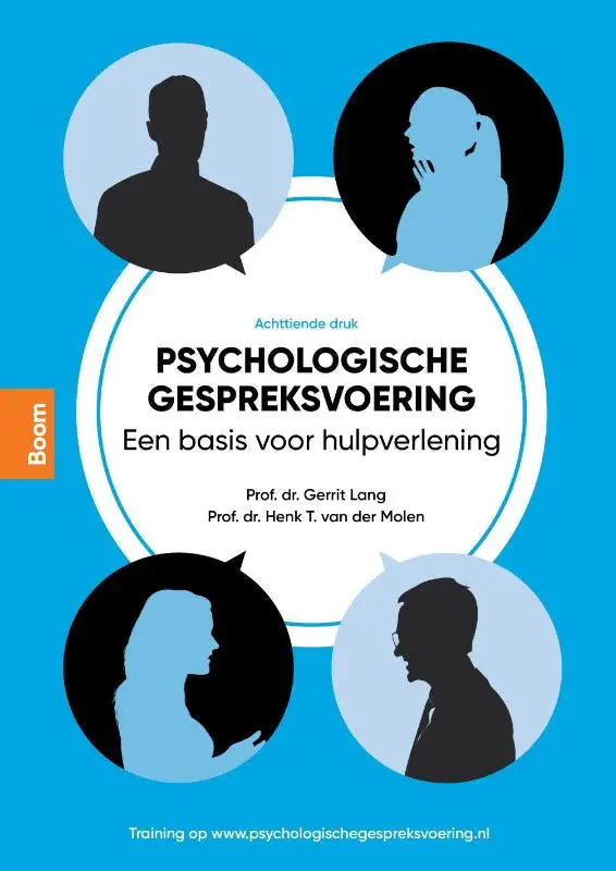Blauw boek psychologische gespreksvoering met zwarte en lichtblauwe silhouetten door koninklijke boom uitgevers