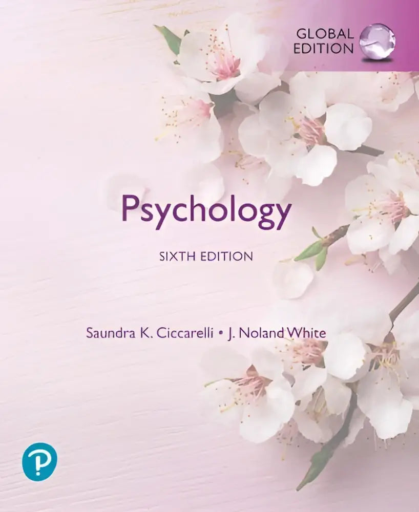 De cover van het psychologie leerboek zesde editie global edition door saundra k in blauw en wit ontwerp