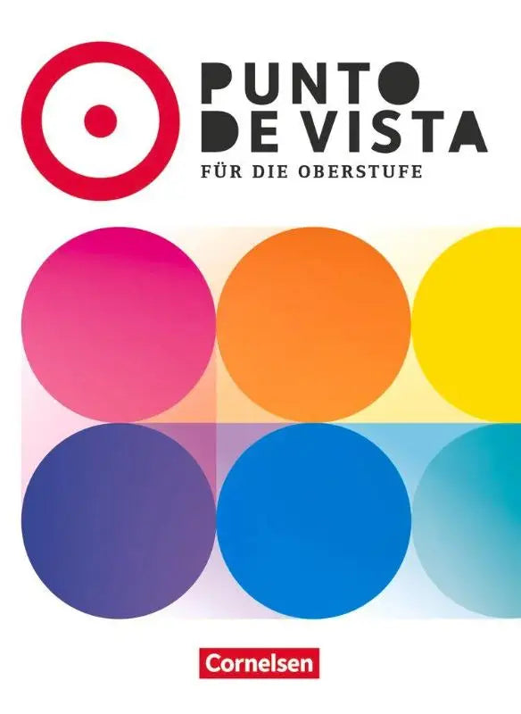 Het omslag van het punto de vista b2 schulbuch mit digitalen medien in levendige roze, oranje, geel, blauw en paars tonen voor spanisch für oberstufe