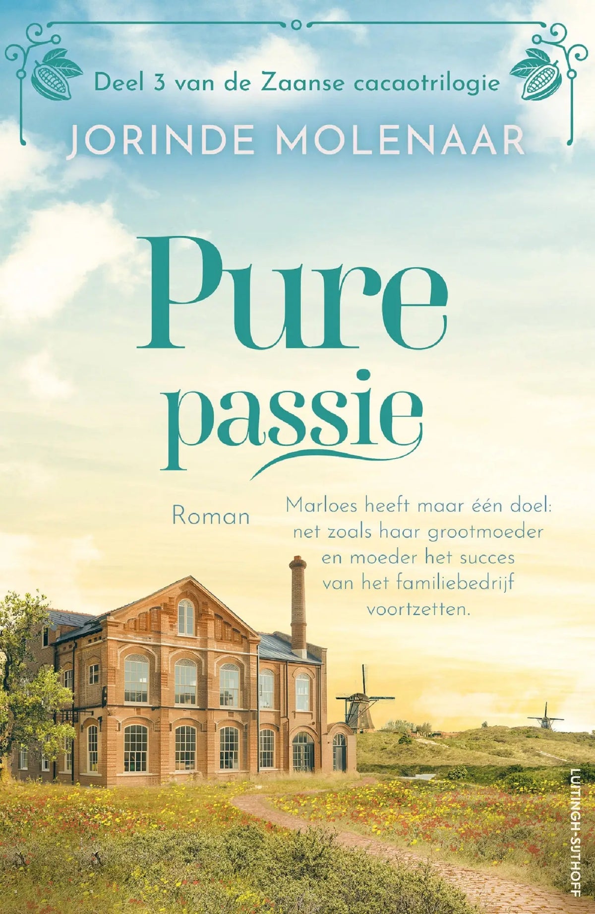 Het boek pure passie van jorinde molenaar toont een bakstenen pand met bogen en schoorsteen tegen een heldere lucht