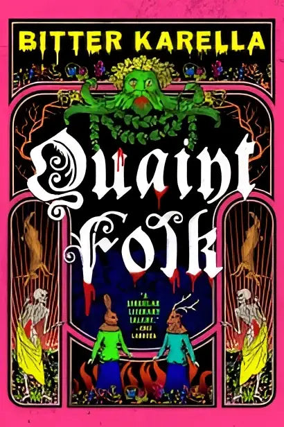 Quaint folk album cover with vibrant pink background and ornate black and green gothic lettering for folk folk horror